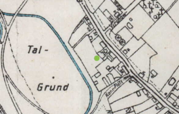 Fragment mapy z 1937 roku z zaznaczonym domem przy Eckerbergstrasse 37a.