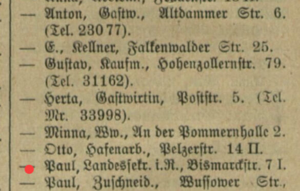 Fragment z Adreßbuch und Umgebung Stettin z 1909 roku.