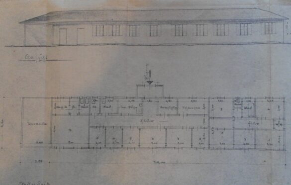 Rysunek jednego z baraków Kinderheim am Fünfrutenberg.