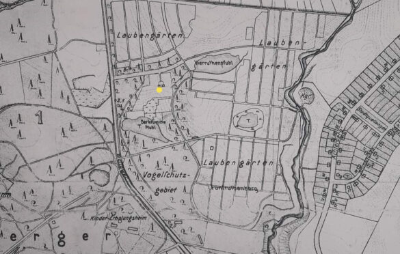Fragment mapy z 1938 roku z zasobów Anni Koc . Zaznaczyłam dom ogrodnika
