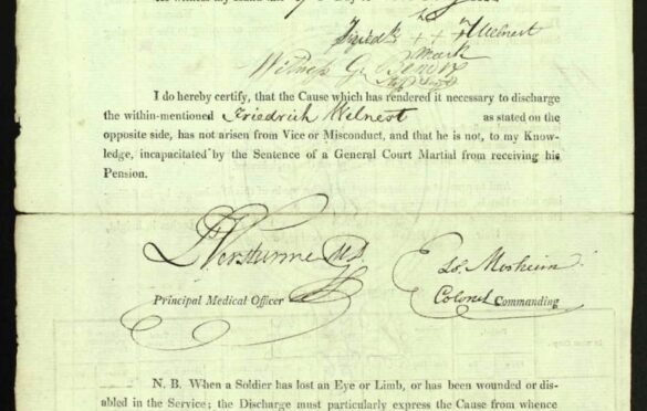 Tył dokumentu o zwolnieniu ze służby Friedricha Welnest