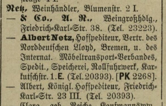 Wypis z księgi adresowej z firmą Albert Netz