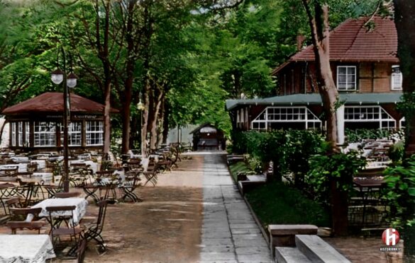 Syrenie Stawy i nieistniejąca dziś restauracja Lindenhof. W ręcznej koloryzacji autora.