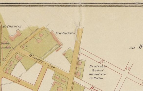 Kierunek w stronę majątku Friedrichshof na mapie z 1877 roku.