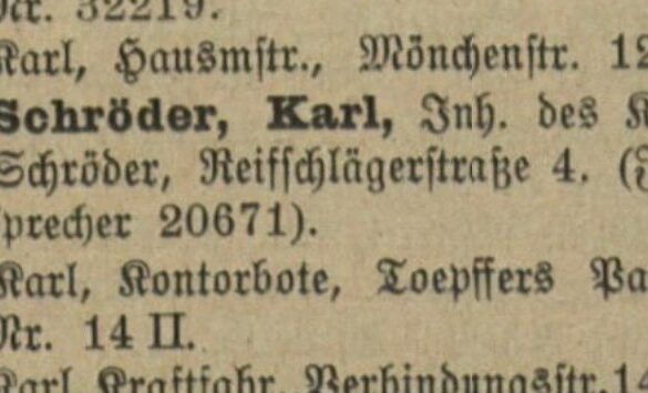 Karl Schröder jako właściciel adresu w 1940 roku, już po zmianie nazwy.