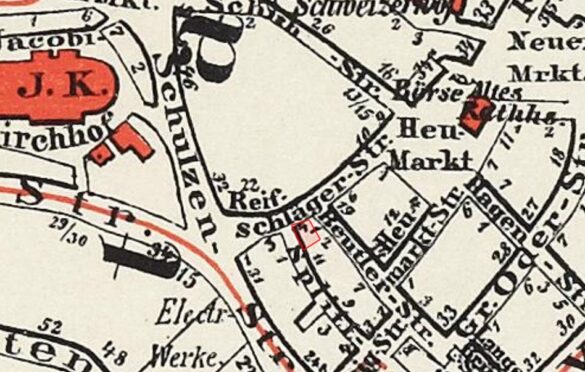 Oznaczenie lokalizacji na mapie z 1904 roku.