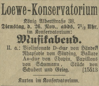 reklama Konserwatorium w Stettiner Zeitung