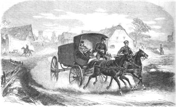 Grafika z 1866 roku obrazująca pocztę polową (domena publiczna)