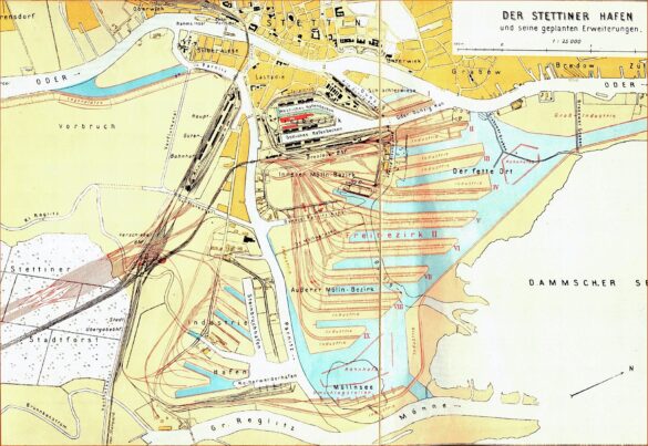Wizja szczecińskiego portu rozrysowana w połowie lat dwudziestych