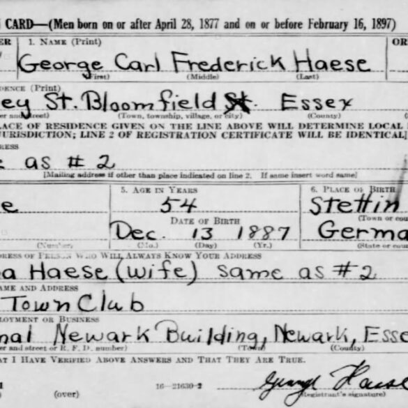 George Carl Haese i jego karta wpisowa do armii