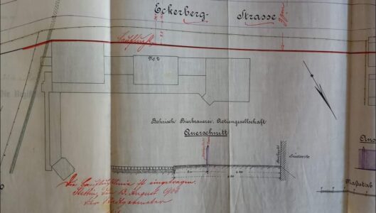 Fragment mapy z 1907 roku, widać na nim zabudowania Restauracji Johannisthal (nr 2)