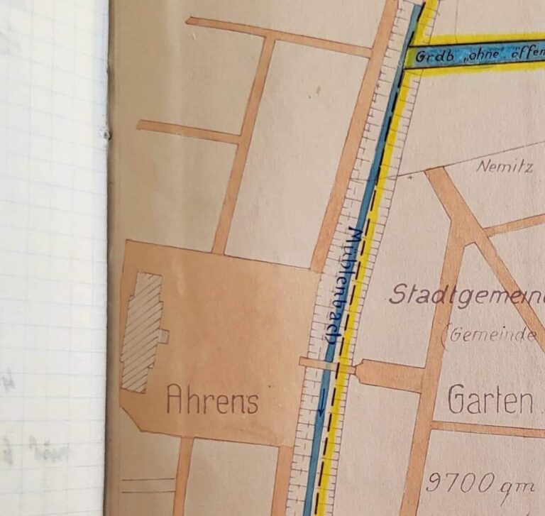 Fragment mapy z 1929 roku z zaznaczonym budynkiem stowarzyszenia.