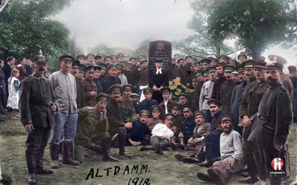 Ręcznie podkolorowana fotografia wykonana w dawnym Altdamm (Dąbie), Albert wskazany strzałką