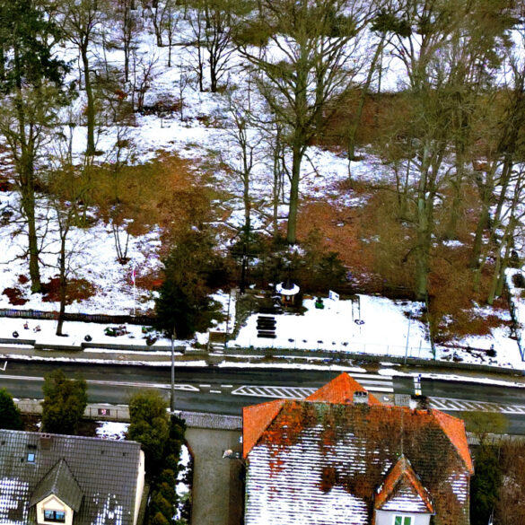 Widok z drona na miejsce, w którym znajdował się kościół