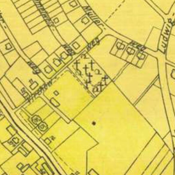 Mapa z lat trzydziestych pozwalająca dokładnie wyznaczyć granice cmentarza