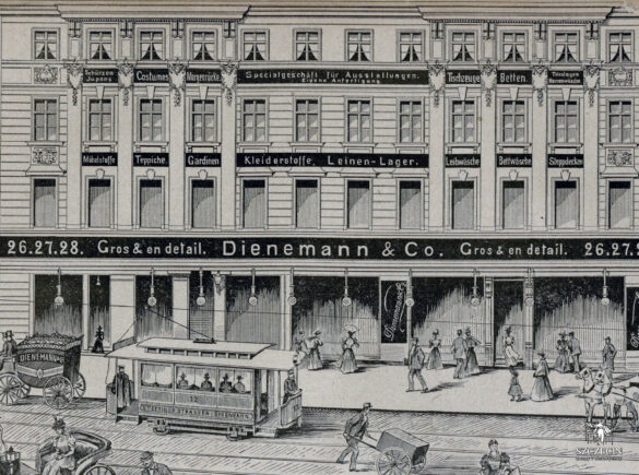 Fasada sklepu rodziny Dienemann na grafice wydanej w 1899 roku