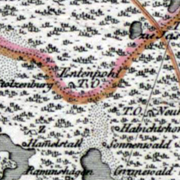 Lokalizacja Entephol na mapach z początku XIX wieku
