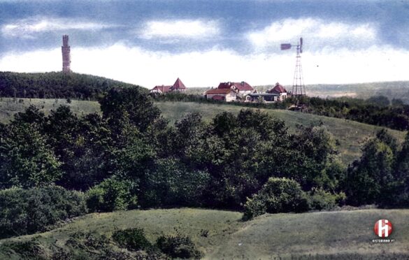 Ręcznie kolorowana pocztówka z początku XX wieku z widokiem na Forsthaus Eckerberg