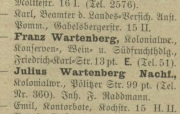 Franz Wartenberg w księdze z 1910 roku