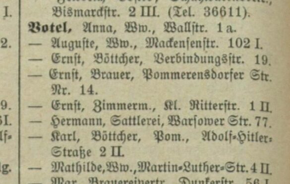 Hermann Votel, ojciec Willego, przy Warsowerstraße 77, dokładnie takim adresie, jaki widnieje na niemieckim dokumencie