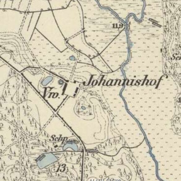 Dawny Vorwerk Johannishof na mapie z około 1888 roku