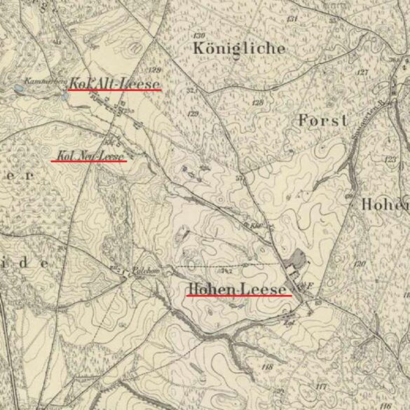 Mapa lokalizacji Leese z około 1888 roku