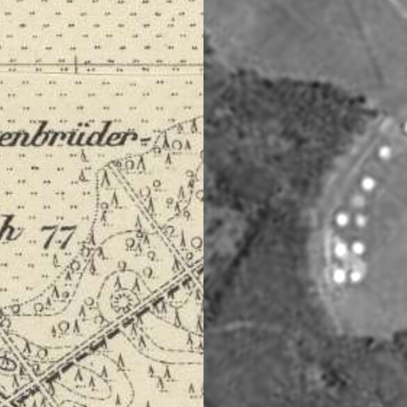 Instalacje w pobliżu Nowej Jasienicy na dawnej mapie i zdjęciu lotniczym
