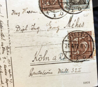 Adres odbiorcy pocztówki ze Szczecina - Georg Mehes, z Kolonii