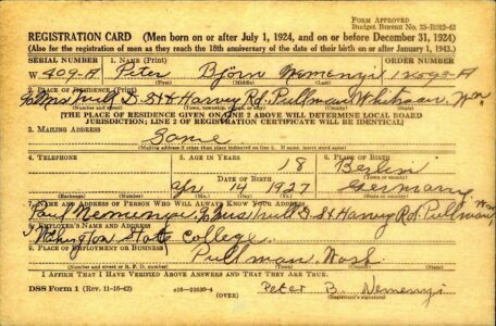 Karta wpisowa Petera Nemenyi do armii Stanów Zjednoczonych w 1945 roku