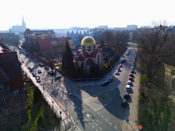 Narożnik, gdzie dziś stoi cerkiew w Szczecinie, a kiedyś stała Stettiner Urania