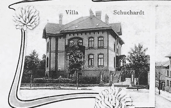 Dawna Villa Schuchardt z lewej strony, dziś Uniwersytecka Klinika Stomatologiczna Pomorskiego Uniwersytetu Medycznego w Szczecinie