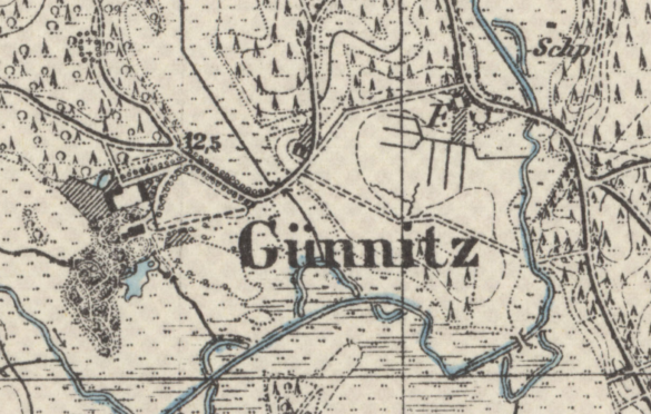 Mapa okolic Günnitz z ~1888 roku