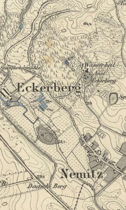 Dawny Eckerberg na mapie z około 1888 roku, z widocznym zakładem wodoleczniczym