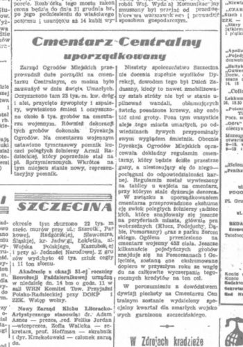 Wzmianka z Kuriera z 14 listopada 1948 roku mówiąca o tymczasowości lokalizacji pomnika