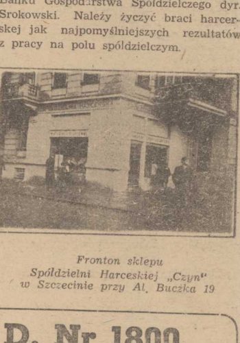Front sklepu "Czyn" przy dawnej Buczka 19, dziś Piłsudskiego 19. Zdjęcie to odbicie lustrzane.