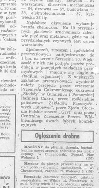 Wzmianka o organizacji pracy w dawnych zakładach Stoewer z Kuriera (1945)