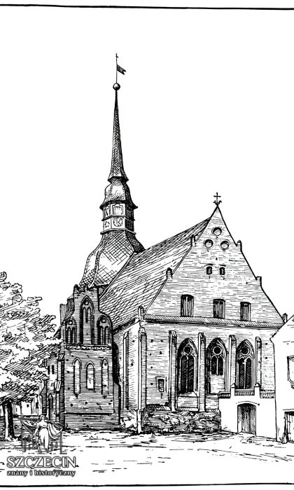 Rycunek ukazujący to, jak mógł wyglądać kościół mariacki w Policach