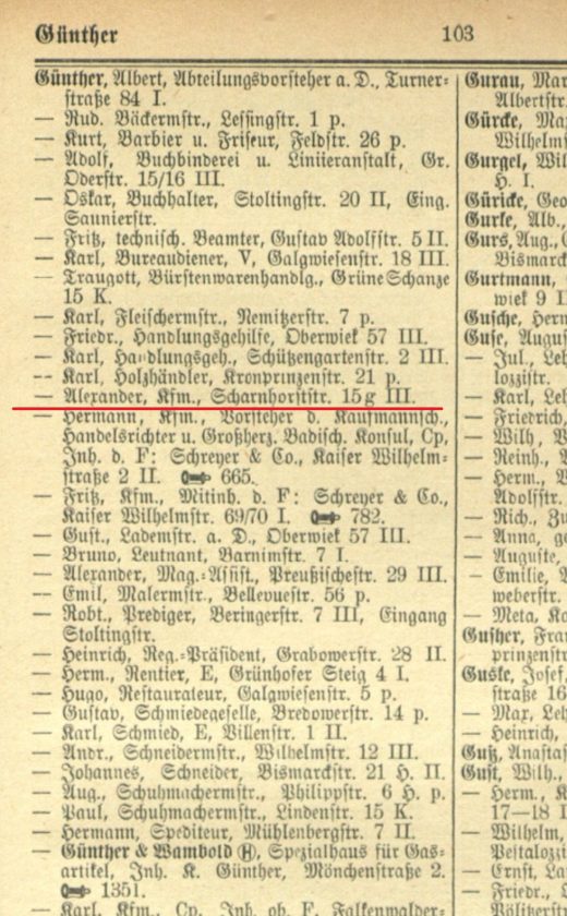 Alexander Günter w dawnym księgach adresowych
