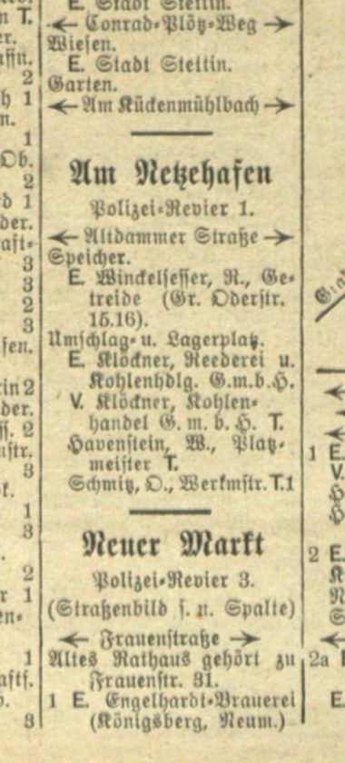 Wypis adresów dawnej Am Am Netzehafen w 1943 roku