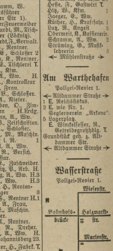 Wypis adresów dawnej Am Warthehafen w 1942 roku