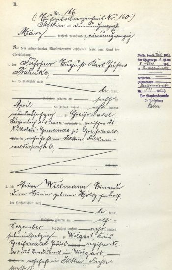 August Karl Gustav Frahnke i jego akt ślubu