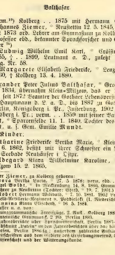 Wypis z listy genealogicznej, o rodzinie Balthasar