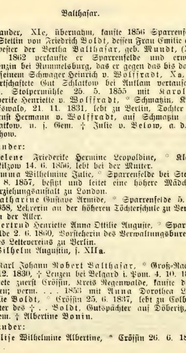 Wypis z listy genealogicznej, o rodzinie Balthasar