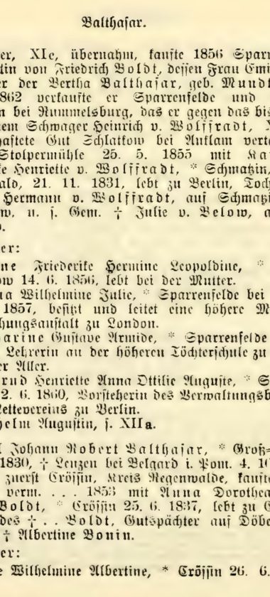 Wypis z listy genealogicznej, o rodzinie Balthasar