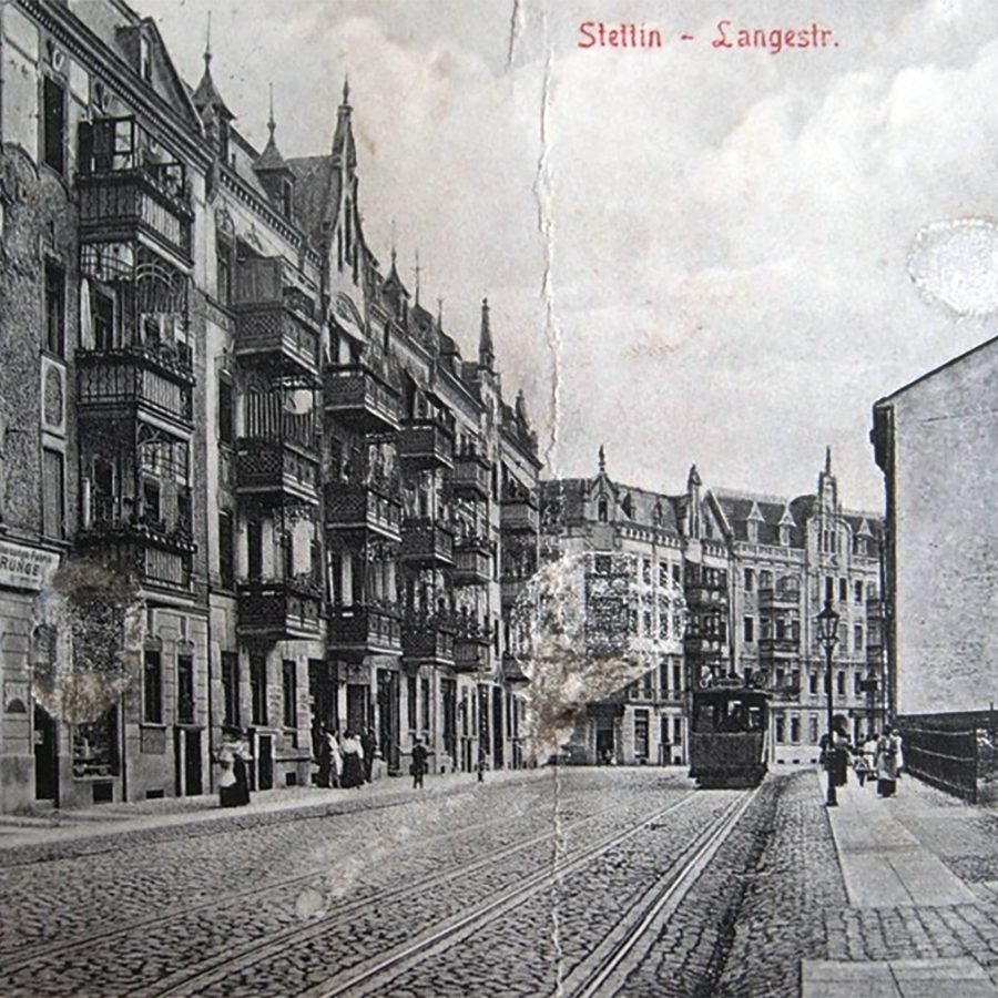 Dawna Langestraße, dzisiejsza Emilii Plater na uszkodzonej kartce pocztowej