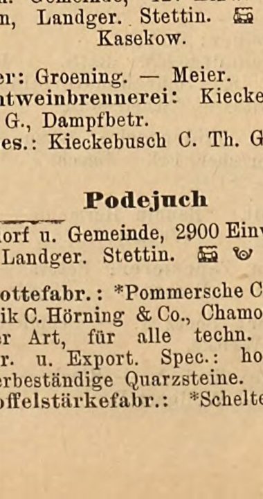 Informacja prasowa o Pommersche Chamottefabrik z 1896 roku