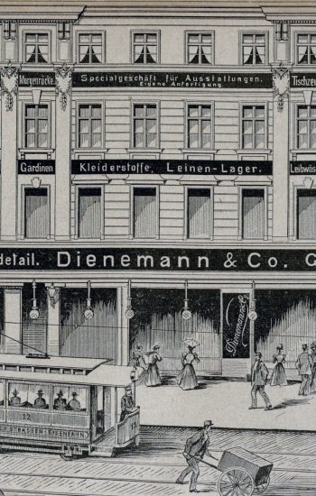 Fasada sklepu rodziny Dienemann na grafice wydanej w 1899 roku