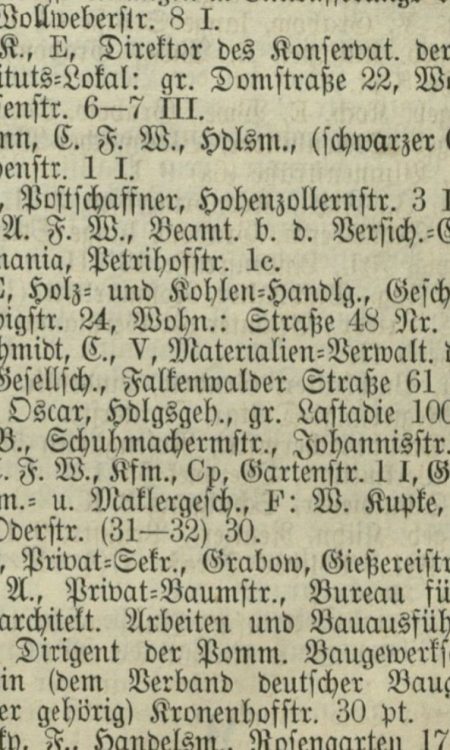 E. Kupferschmidt jako mieszkaniec adresu 61 w 1880 roku