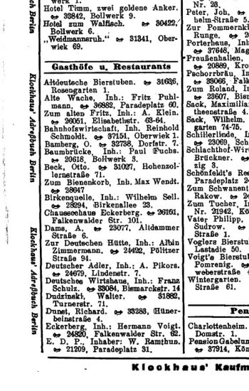Spis zajazdów i miejsc z gastronomią w 1935 roku wymieniający lokalizację