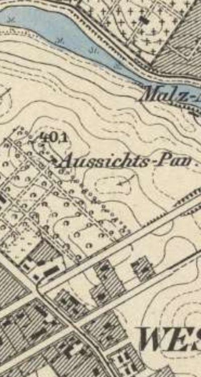 Mapa z około 1888 roku z widocznym pawilonem widokowym